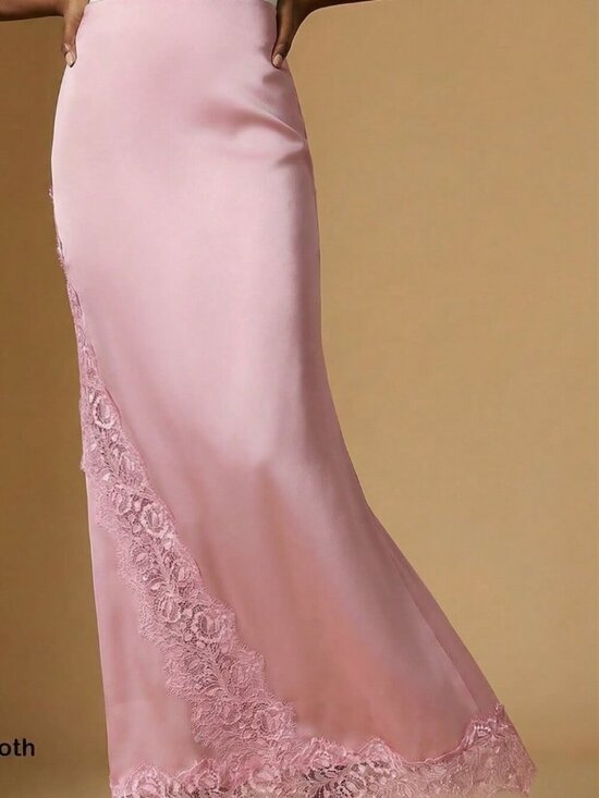 MODA ME COUTURE Dresses & Skirts - pink Elegant Women's Lace Patchwork satin Skirt